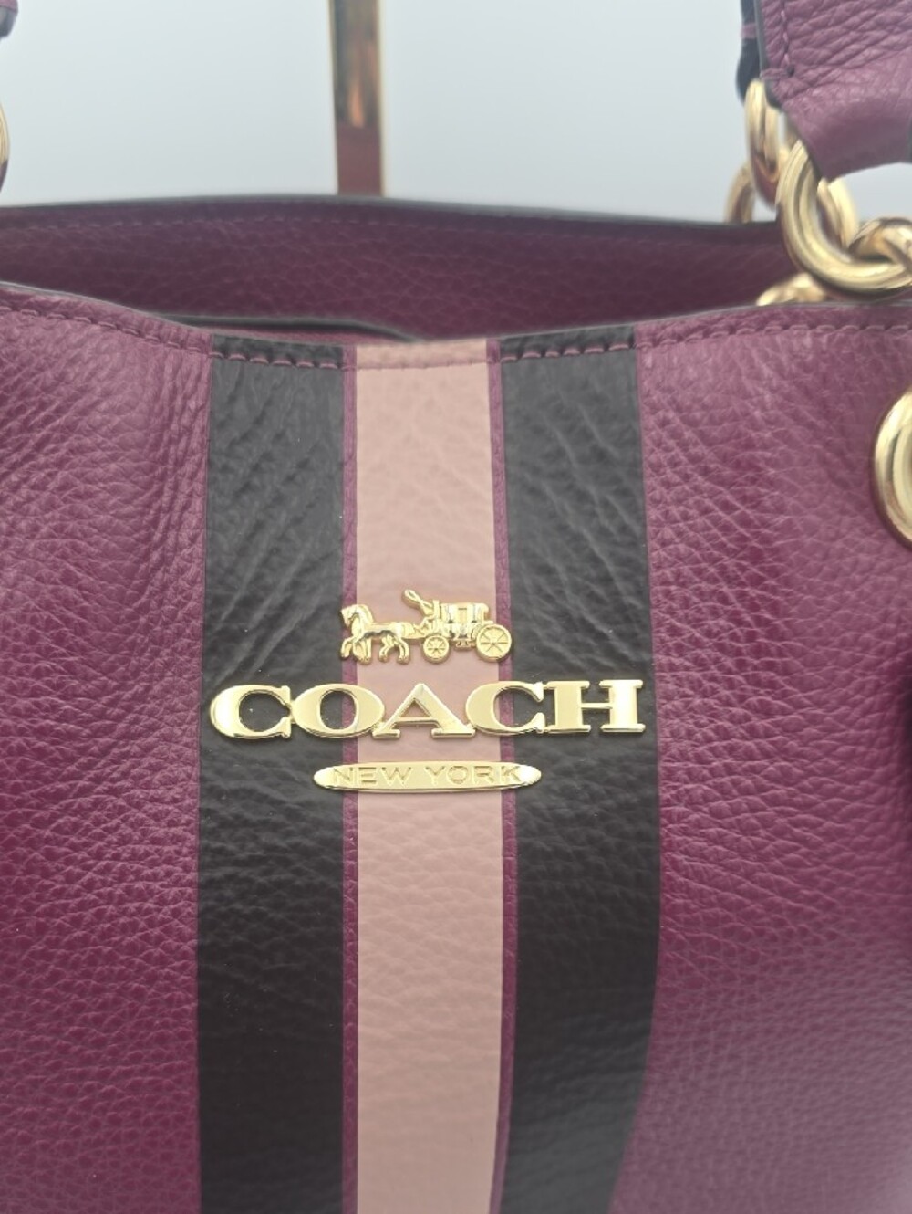 Coach Plum/Pink Varsity Stripe Ava Large Shoulder Bag W/ Gold Hardware (EUC)💖💜 - Picture 4 of 16